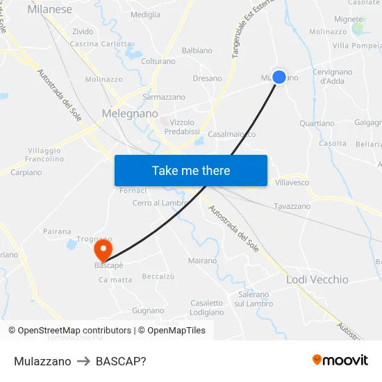 Mulazzano to Bascap map
