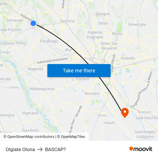 Olgiate Olona to Bascap map