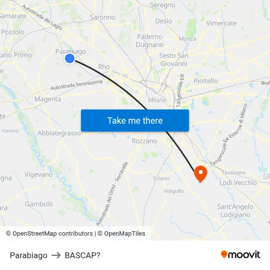 Parabiago to Bascap map