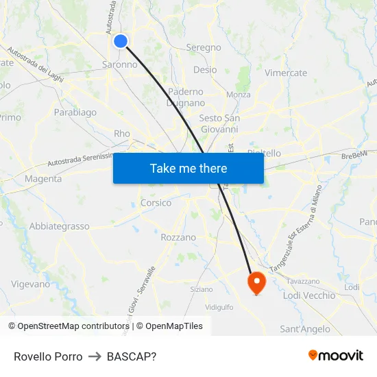 Rovello Porro to Bascap map