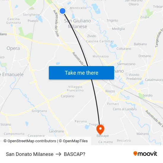 San Donato Milanese to Bascap map