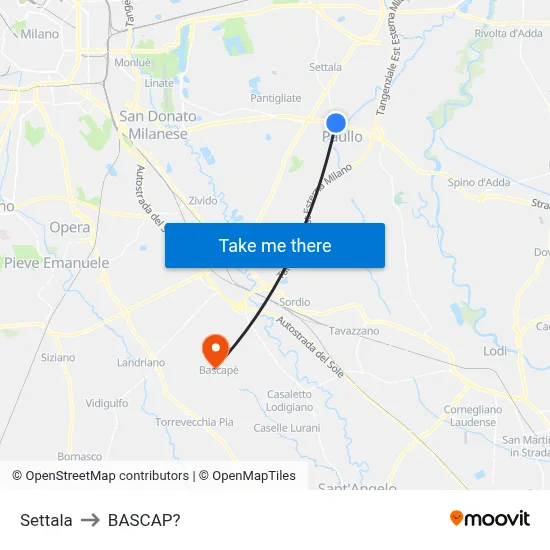 Settala to Bascap map