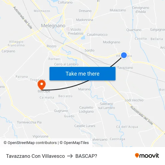 Tavazzano Con Villavesco to Bascap map