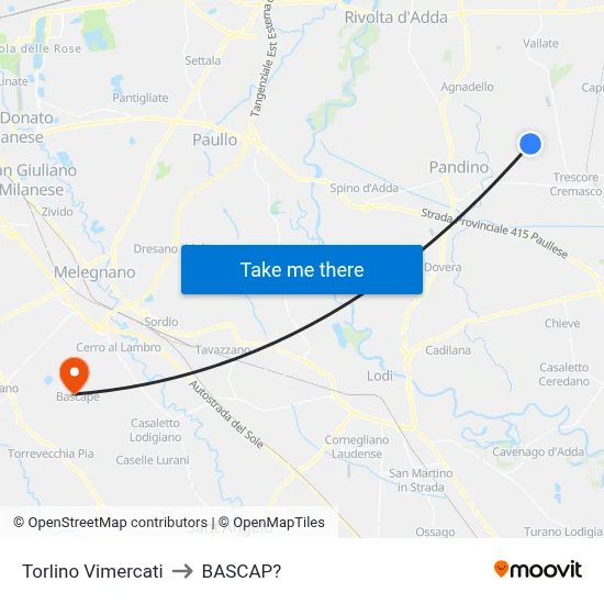 Torlino Vimercati to Bascap map