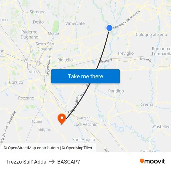 Trezzo Sull' Adda to Bascap map
