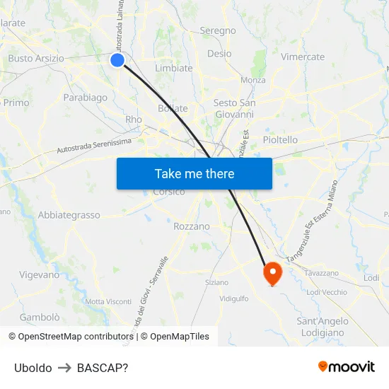 Uboldo to Bascap map