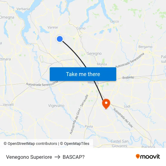 Venegono Superiore to Bascap map