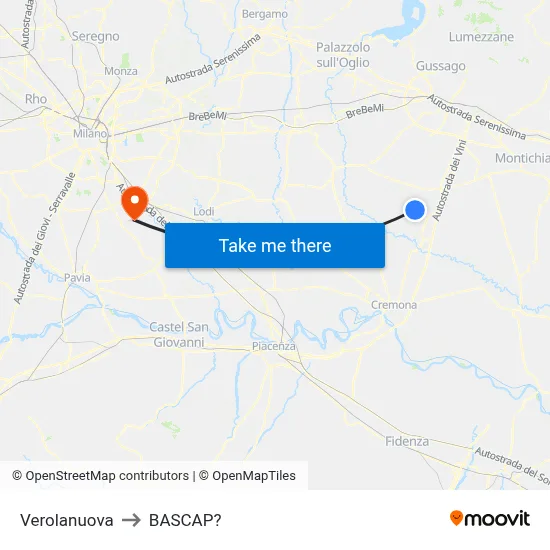 Verolanuova to Bascap map