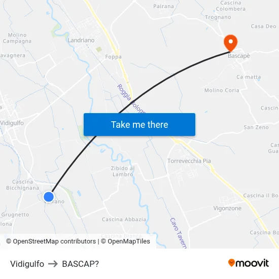 Vidigulfo to Bascap map