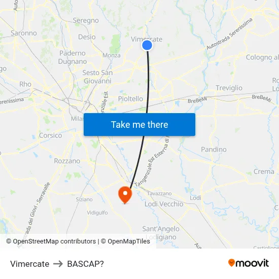 Vimercate to Bascap map