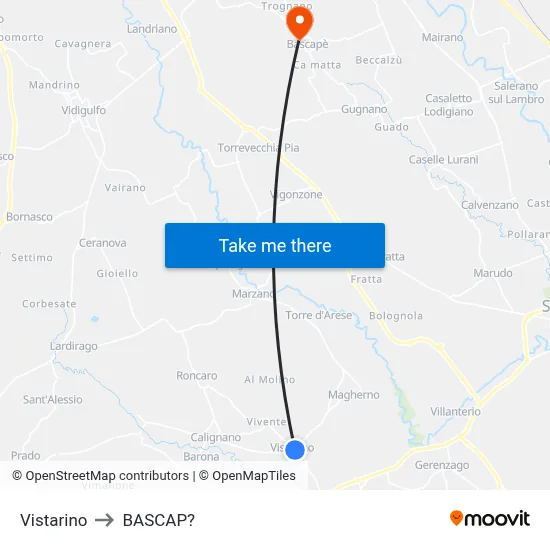 Vistarino to Bascap map