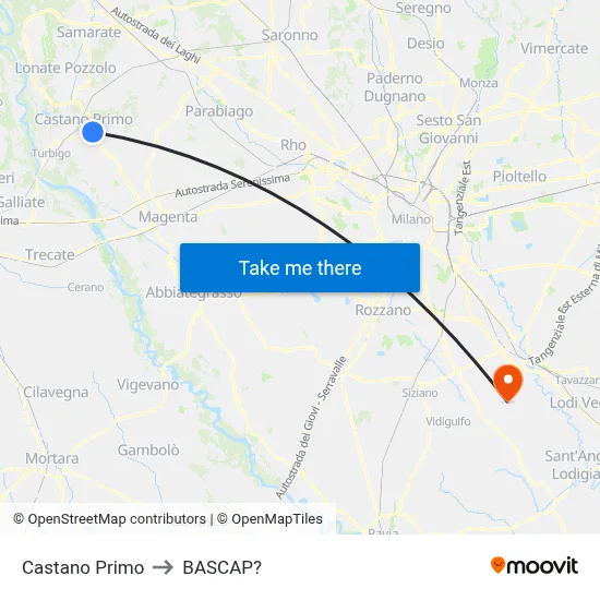 Castano Primo to Bascap map