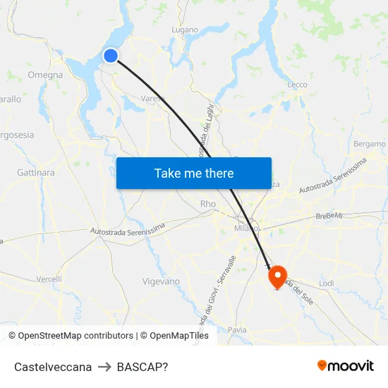 Castelveccana to Bascap map