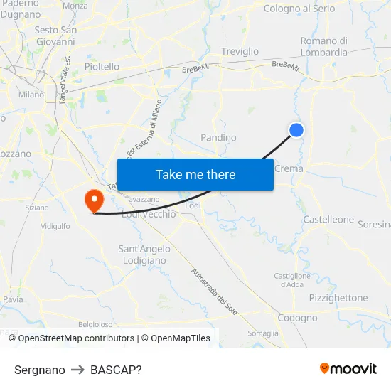 Sergnano to Bascap map