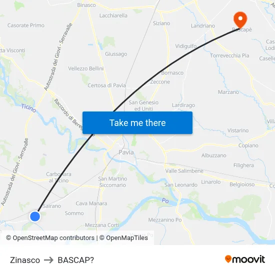 Zinasco to Bascap map