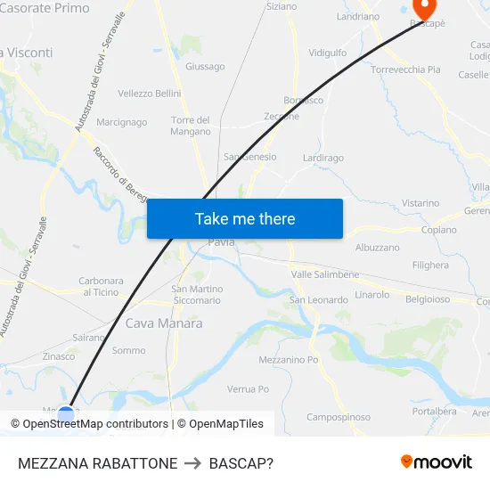 Mezzana Rabattone to Bascap map