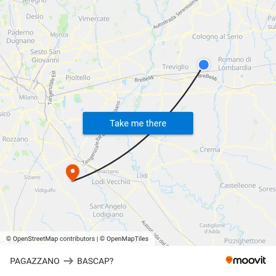 Pagazzano to Bascap map