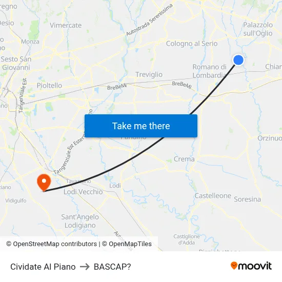 Cividate al Piano to Bascap map