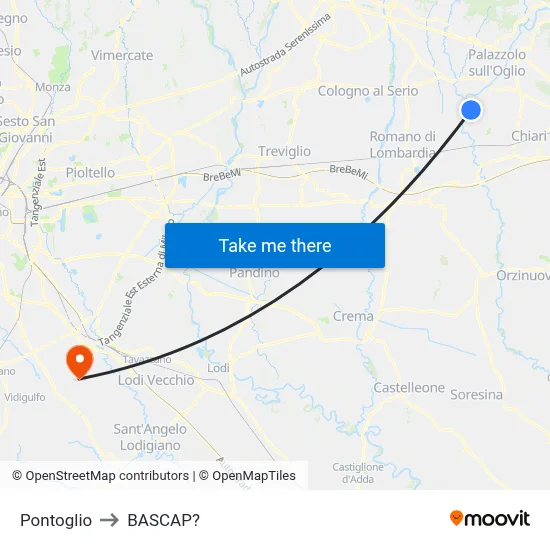 Pontoglio to Bascap map