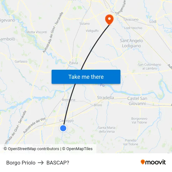 Borgo Priolo to Bascap map
