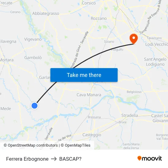 Ferrera Erbognone to Bascap map