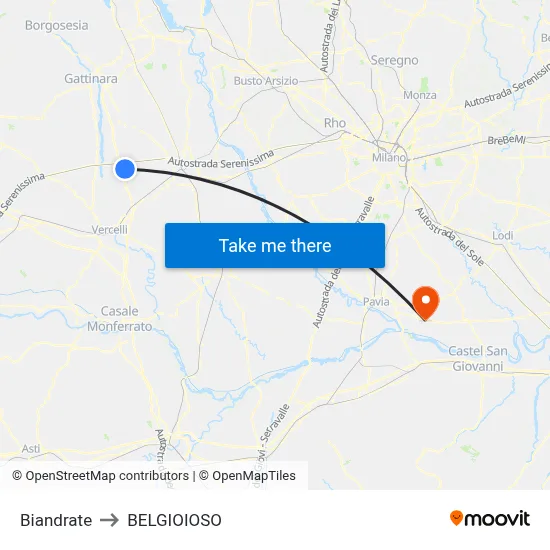 Biandrate to Belgioioso map
