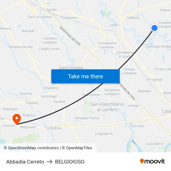 Abbadia Cerreto to Belgioioso map