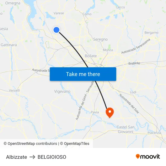 Albizzate to Belgioioso map