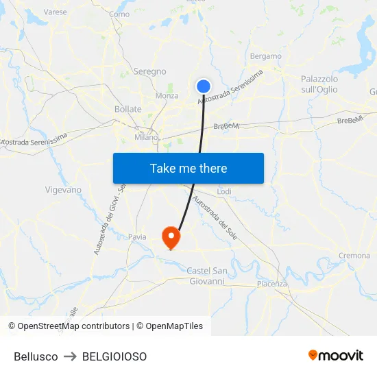 Bellusco to BELGIOIOSO map