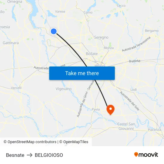 Besnate to BELGIOIOSO map