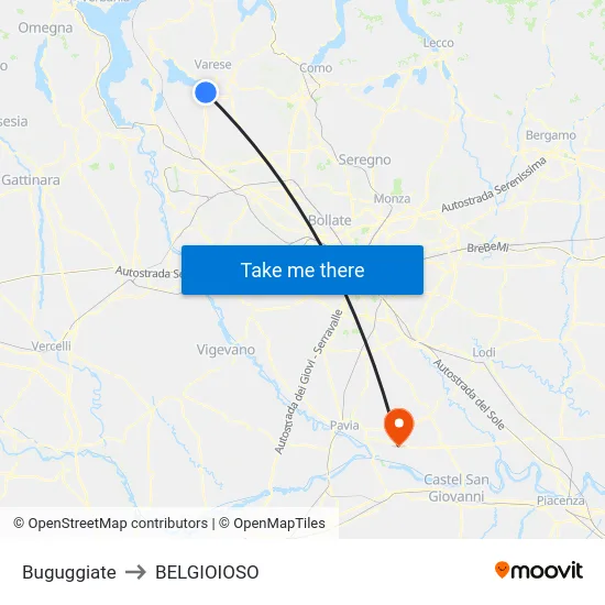 Buguggiate to Belgioioso map