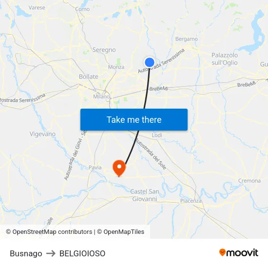 Busnago to BELGIOIOSO map