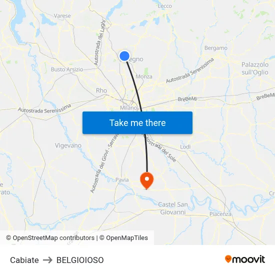 Cabiate to Belgioioso map