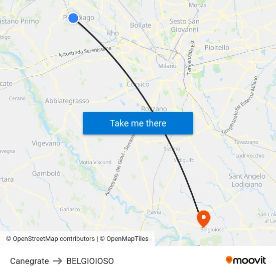 Canegrate to BELGIOIOSO map