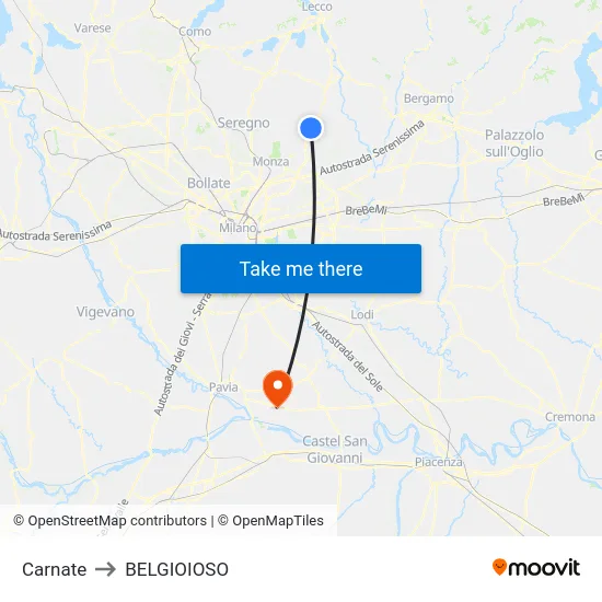 Carnate to Belgioioso map