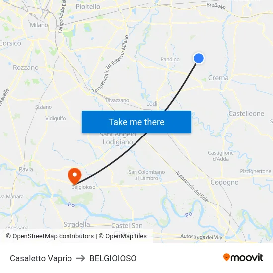 Casaletto Vaprio to BELGIOIOSO map