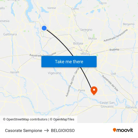 Casorate Sempione to BELGIOIOSO map