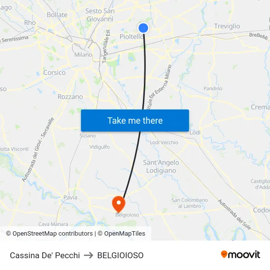 Cassina De' Pecchi to Belgioioso map