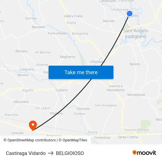 Castiraga Vidardo to BELGIOIOSO map