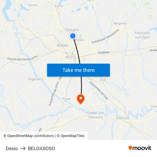 Desio to BELGIOIOSO map