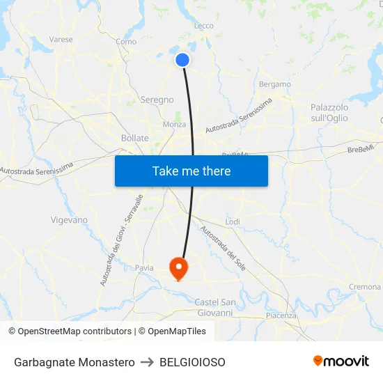 Garbagnate Monastero to Belgioioso map