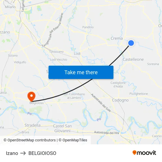 Izano to Belgioioso map