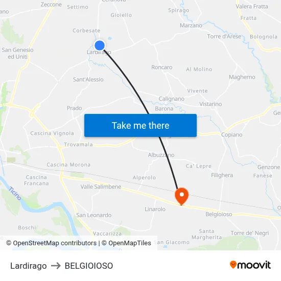 Lardirago to Belgioioso map