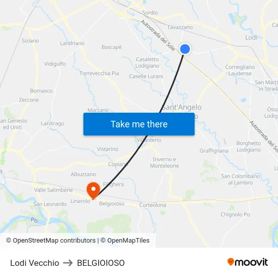 Lodi Vecchio to BELGIOIOSO map