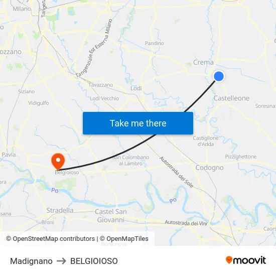 Madignano to BELGIOIOSO map
