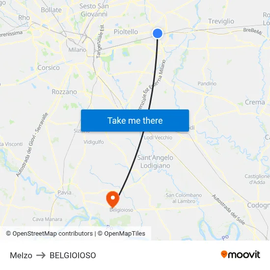 Melzo to Belgioioso map