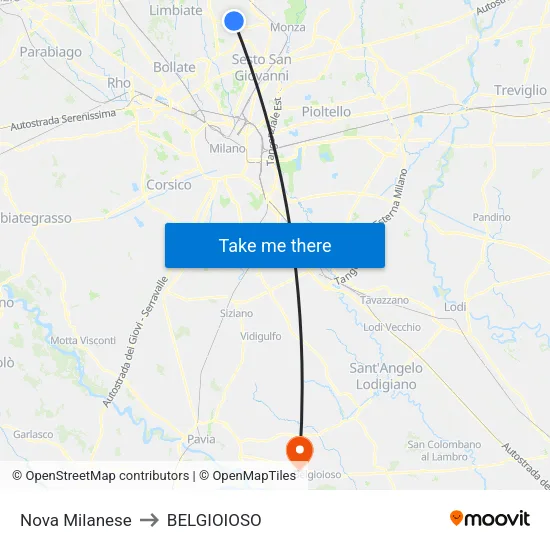 Nova Milanese to BELGIOIOSO map