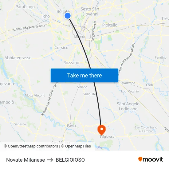 Novate Milanese to BELGIOIOSO map