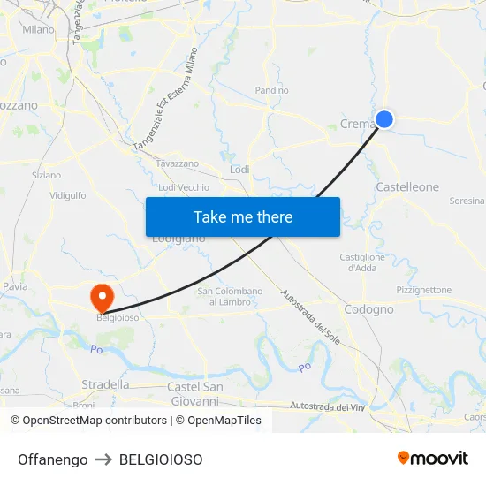 Offanengo to BELGIOIOSO map
