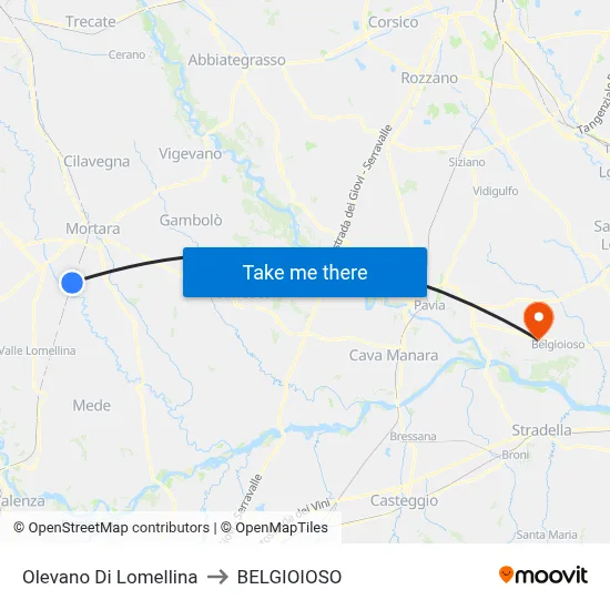 Olevano Di Lomellina to Belgioioso map